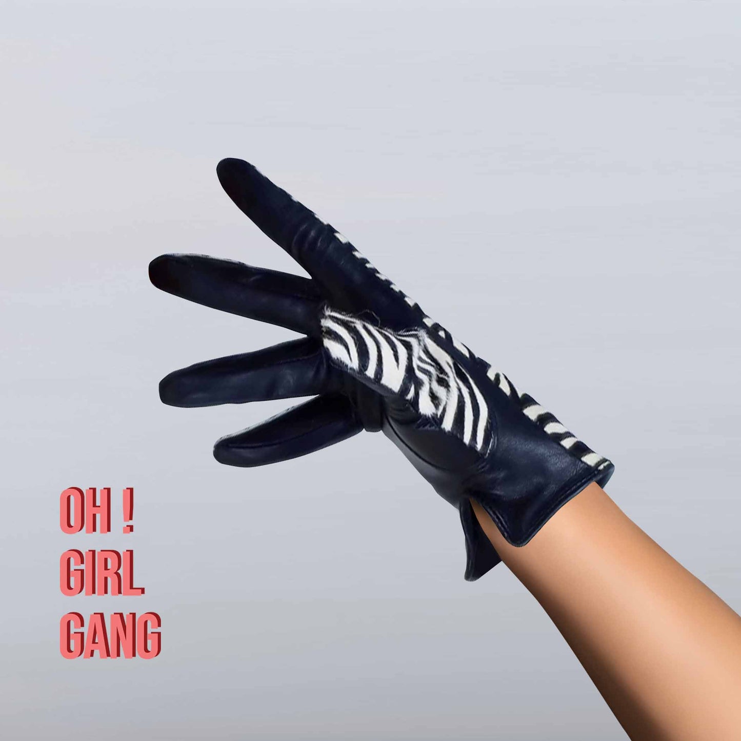 Leopard Print GENUINE LEATHER short gloves ( zebra print, white) Fine quality touch screen leather gloves (25 cm) Winter gloves