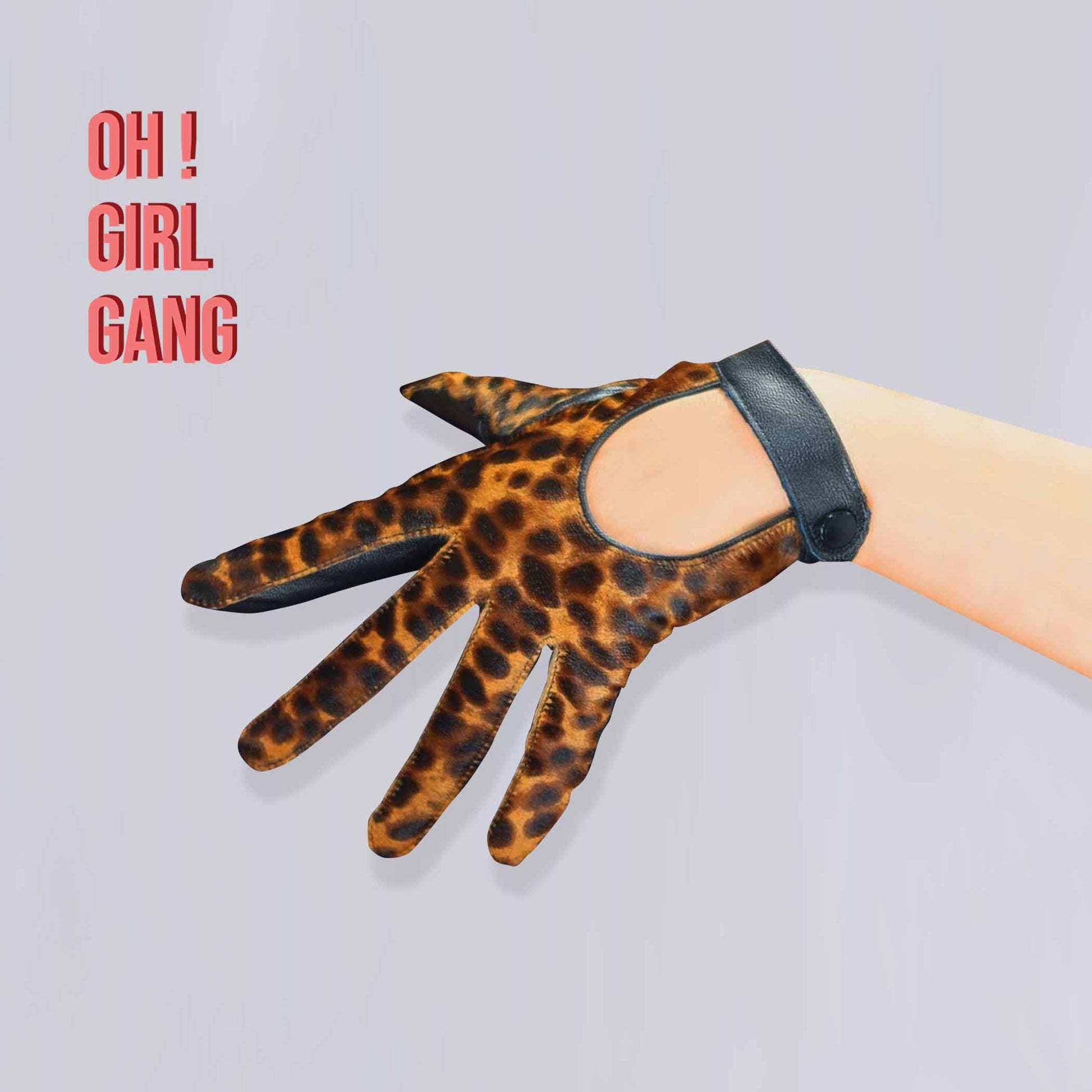 Leopard Print GENUINE LEATHER biker gloves with button ( Zebra print, Black, Brown Leather) Fine quality touch screen leather gloves. Driver