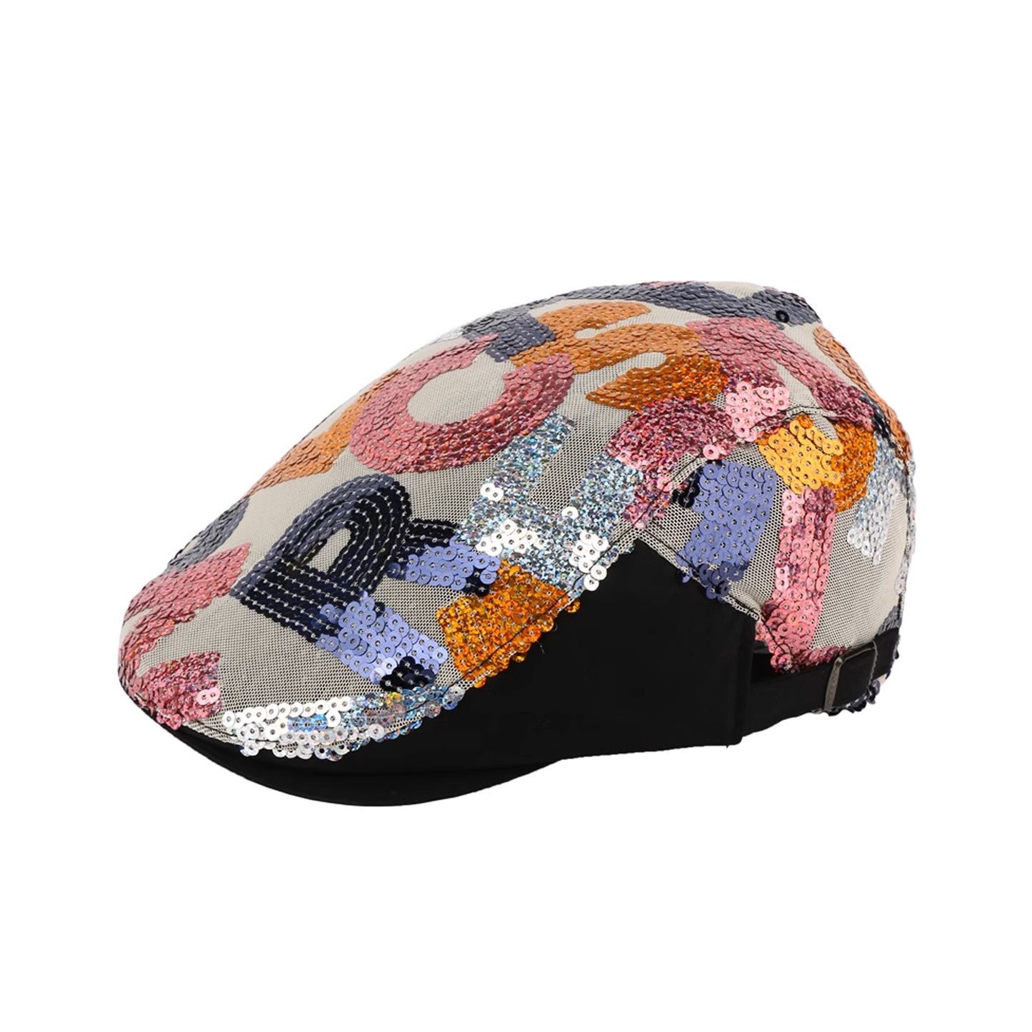 Sequin Alphabet Patchwork Colorful Letters Flat Cap