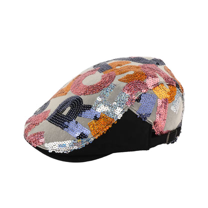 Sequin Alphabet Patchwork Colorful Letters Flat Cap