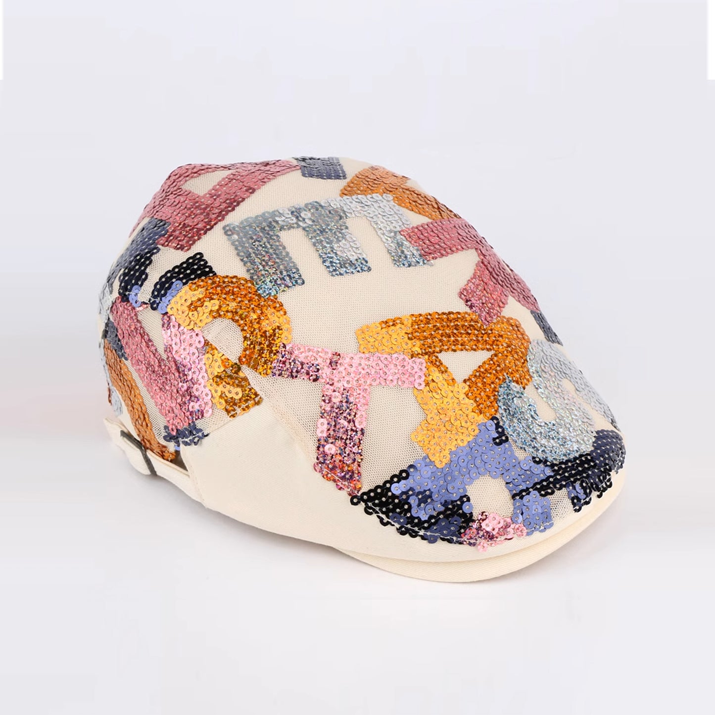 Sequin Alphabet Patchwork Colorful Letters Flat Cap