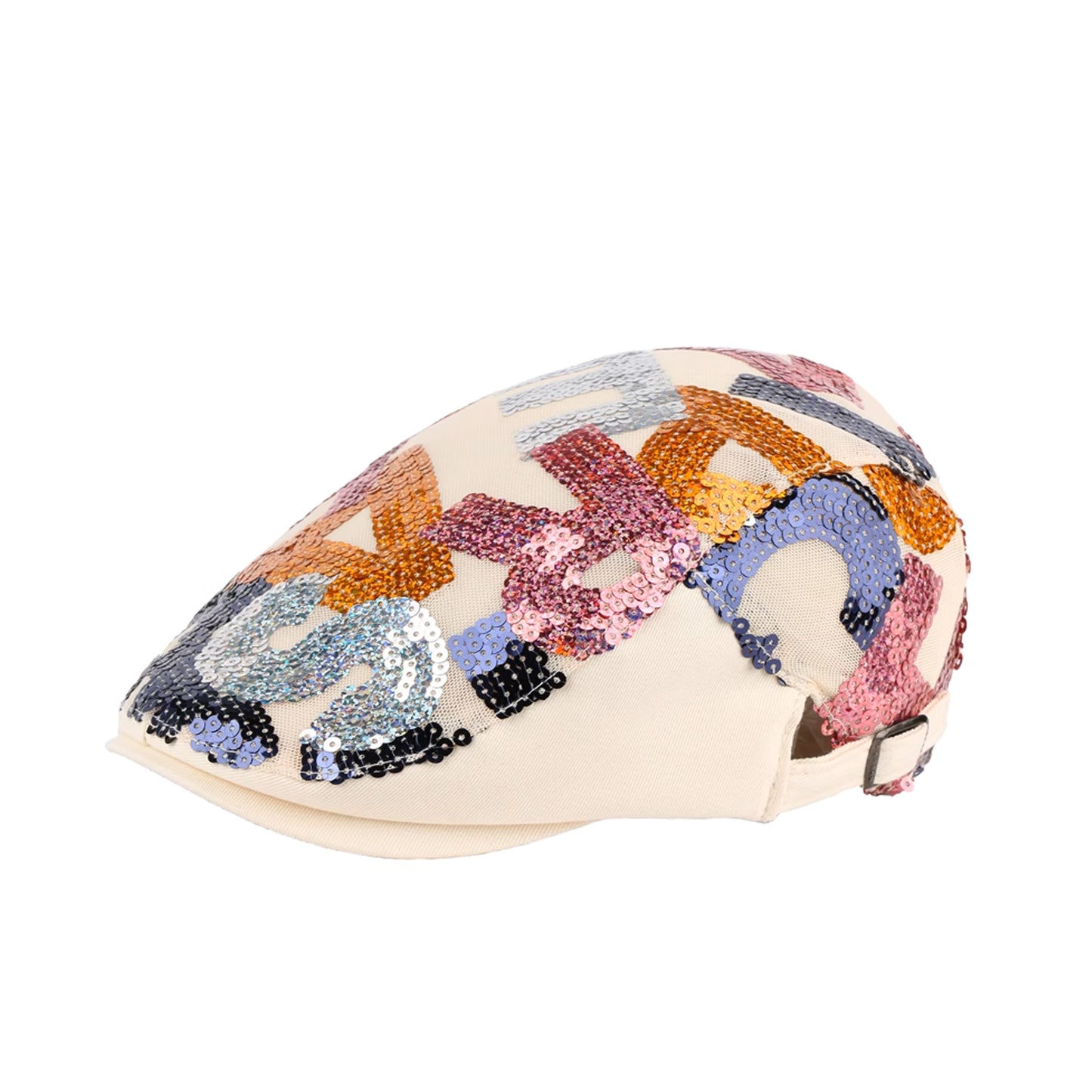 Sequin Alphabet Patchwork Colorful Letters Flat Cap