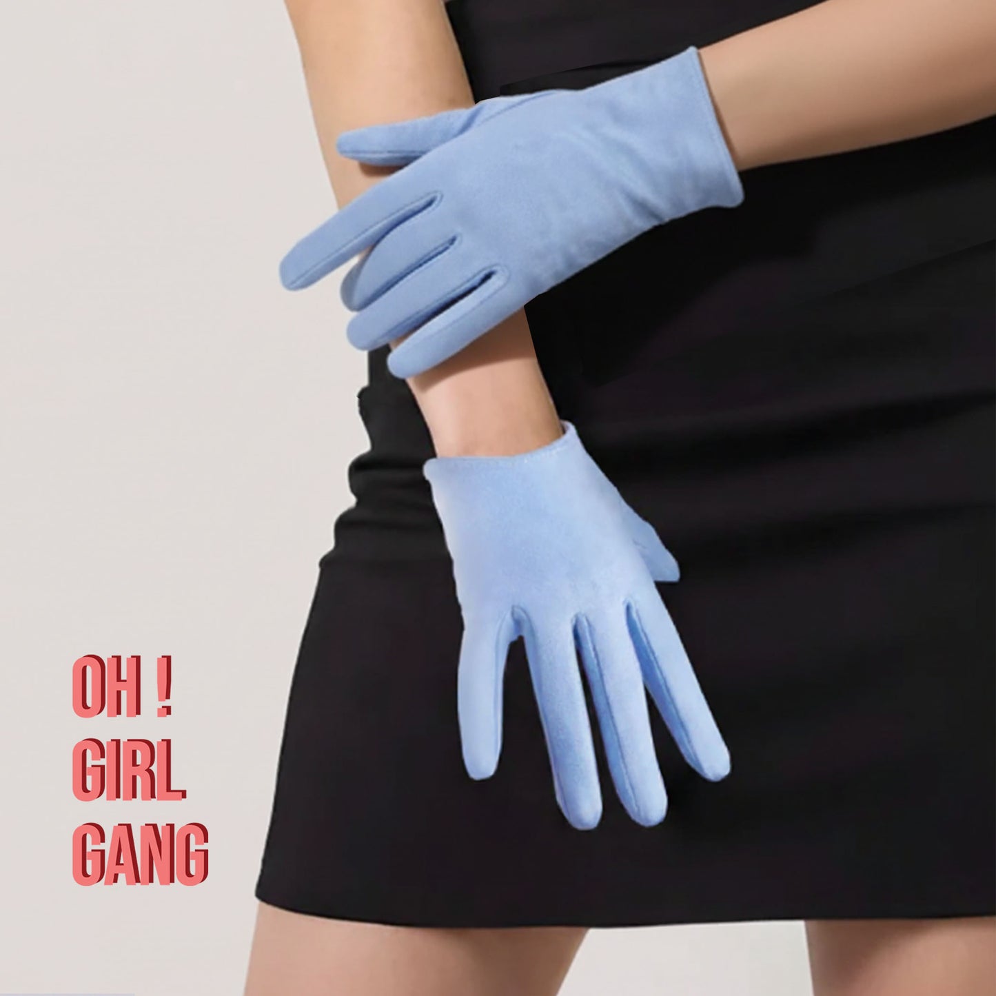 Light Blue Suede short leather gloves