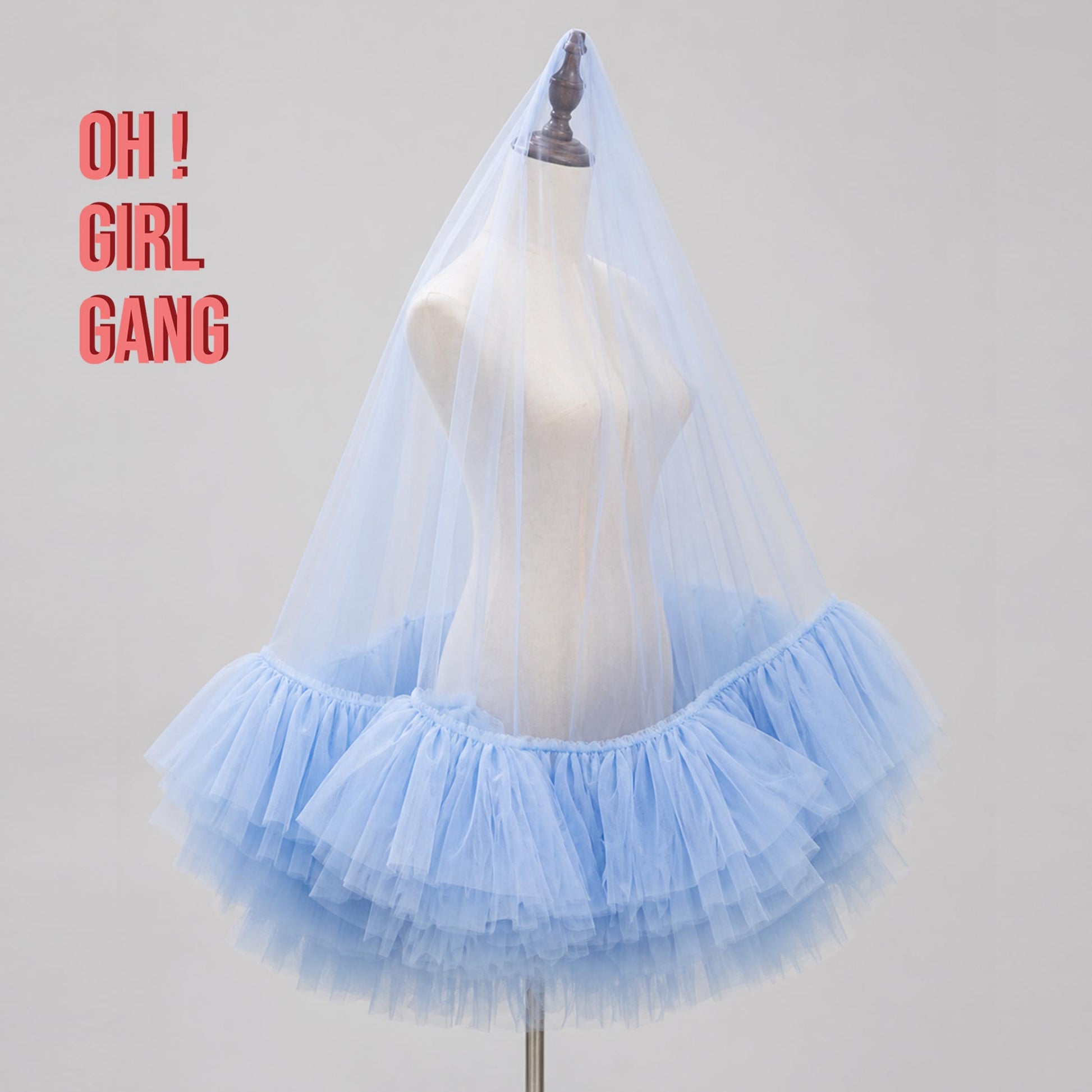 Light Blue Bridal Veil with Ruffles
