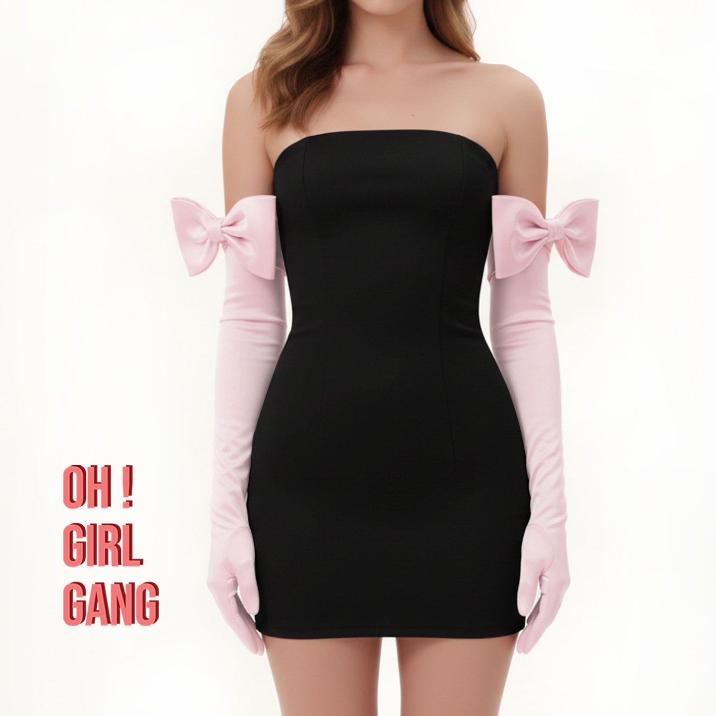 Pink Opera Gloves with bow (Satin)