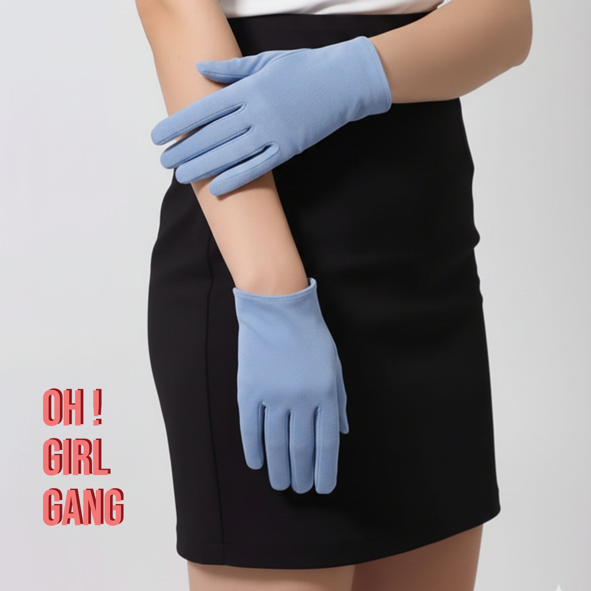 Light Blue Suede short leather gloves