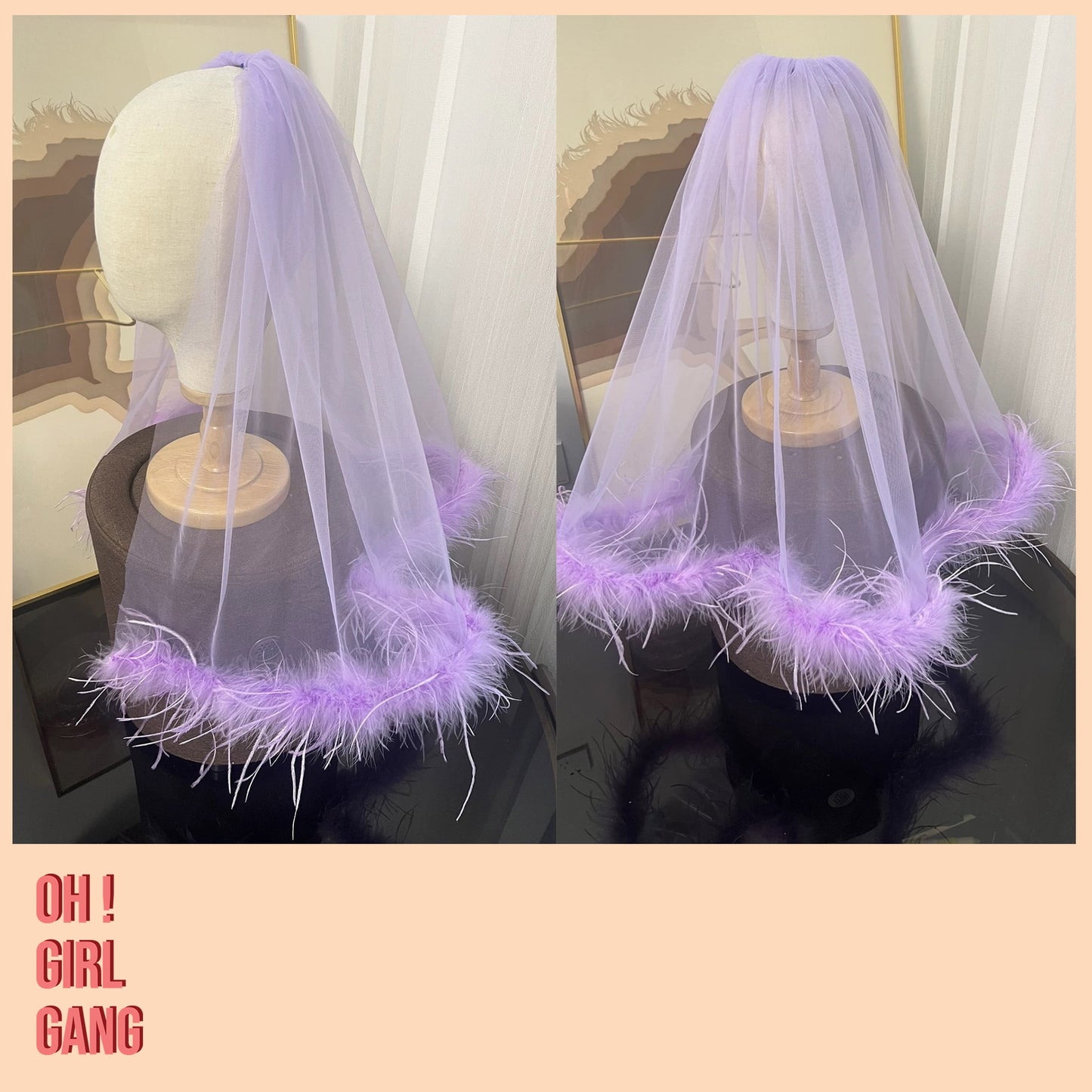 Lilac Feather Veils: Floor Length Chic Wedding Veils