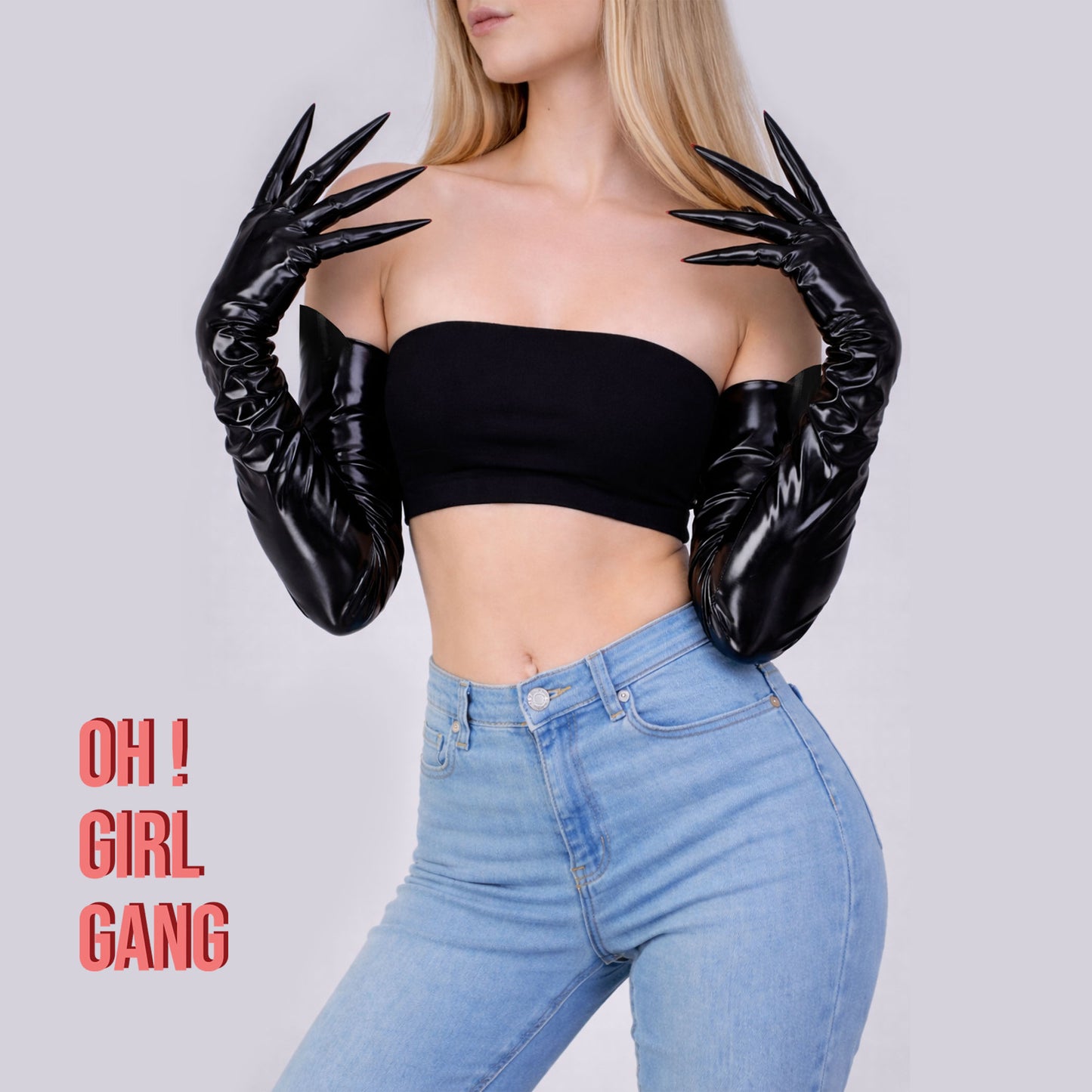 Black Shiny Claw-style Extended Finger Gloves – 35cm Short & 70cm Long