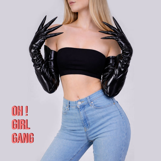 Black Shiny Claw-style Extended Finger Gloves – 35cm Short & 70cm Long