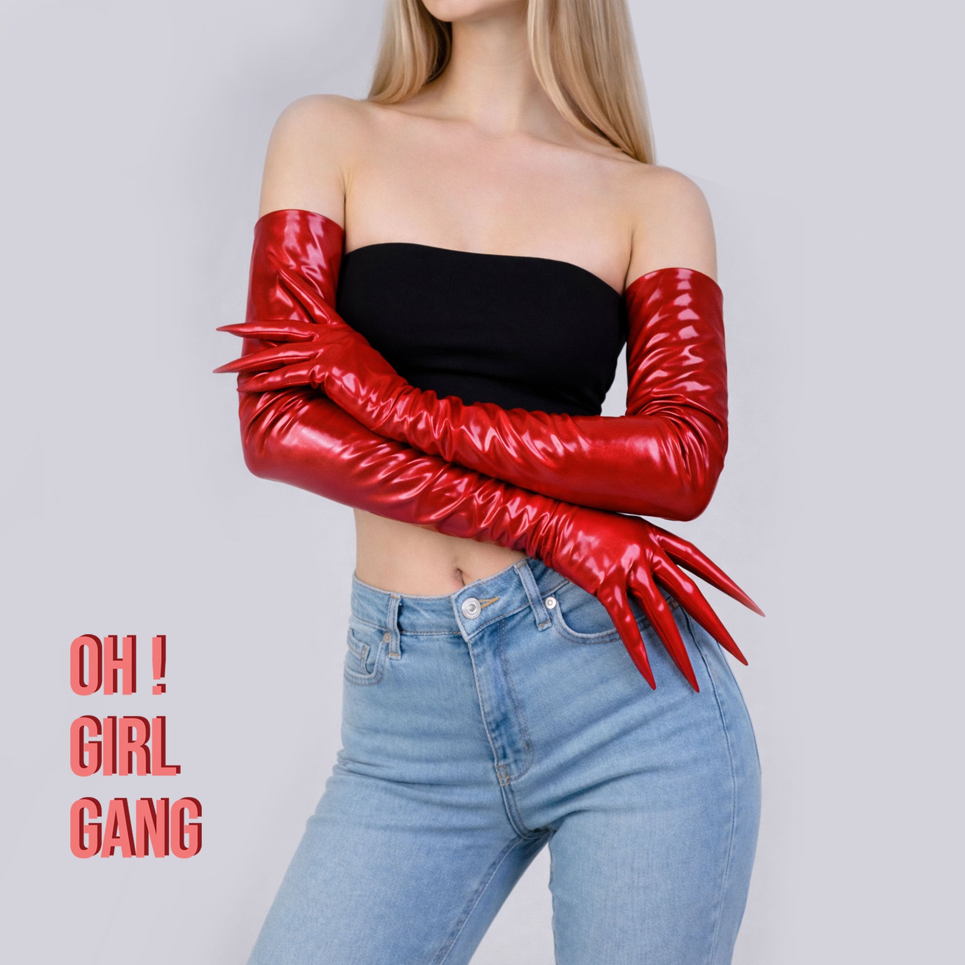 Red Shiny Claw-style Extended Finger Gloves – 35cm Short & 70cm Long