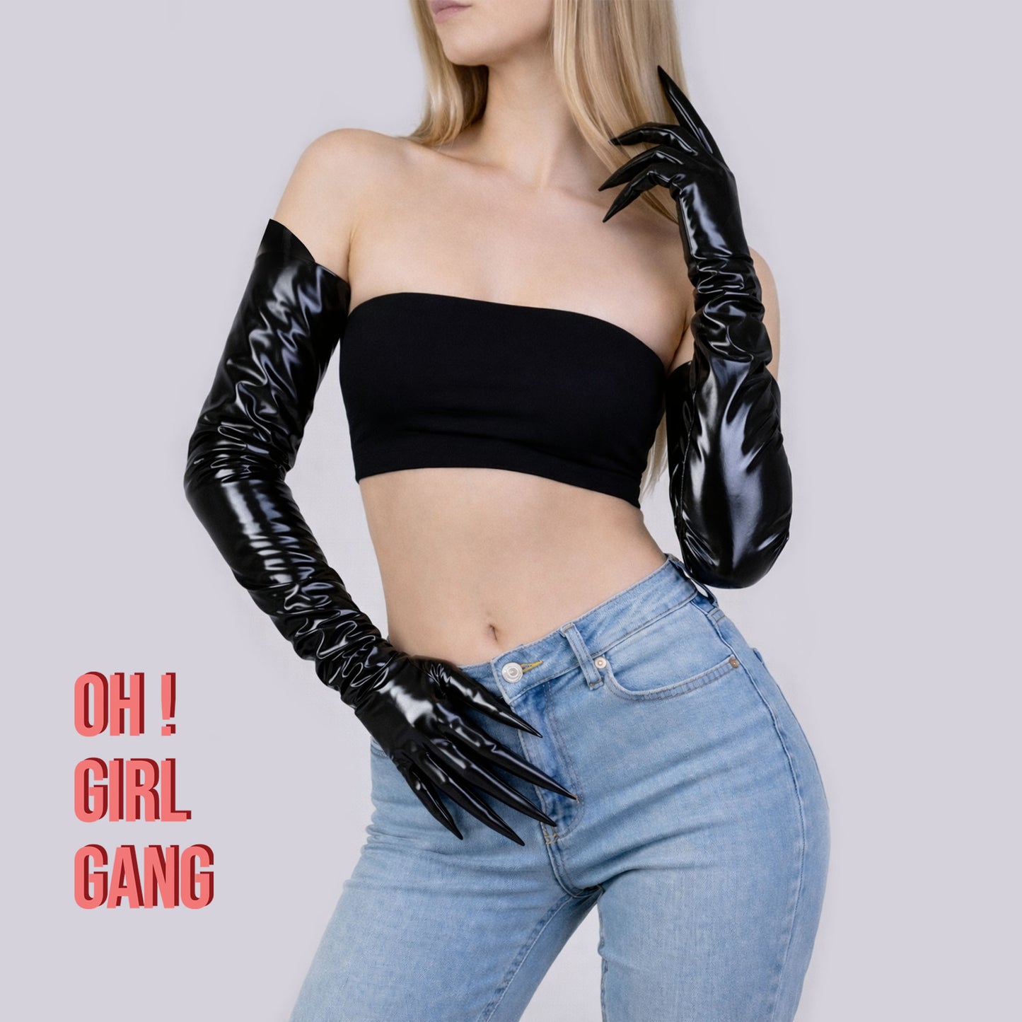 Black Shiny Claw-style Extended Finger Gloves – 35cm Short & 70cm Long