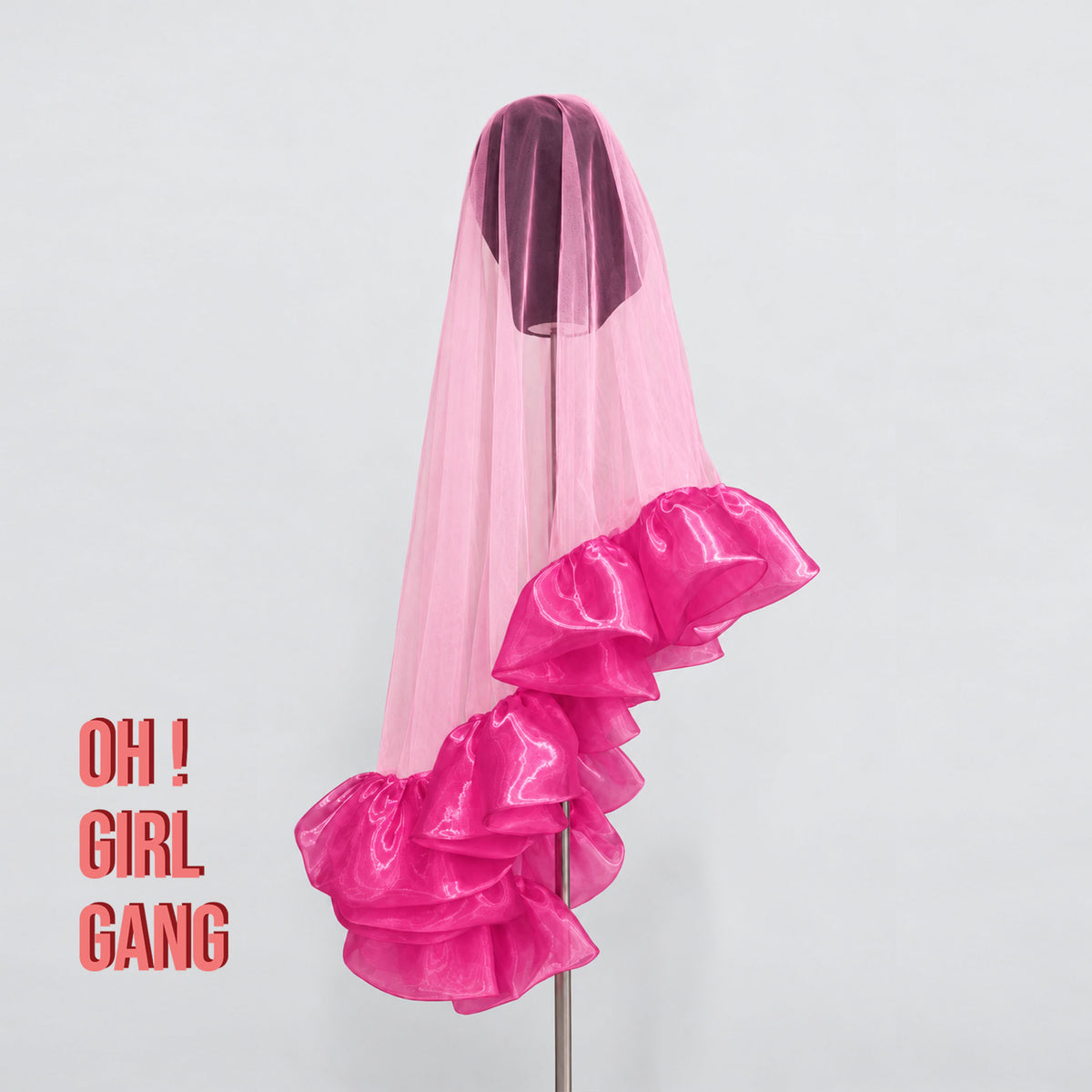 Magenta Pink Ruffle Wedding Veil, 150cm Tulle with Organza Ruffles, Custom Colours