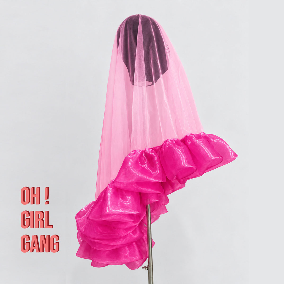 Magenta Pink Ruffle Wedding Veil, 150cm Tulle with Organza Ruffles, Custom Colours