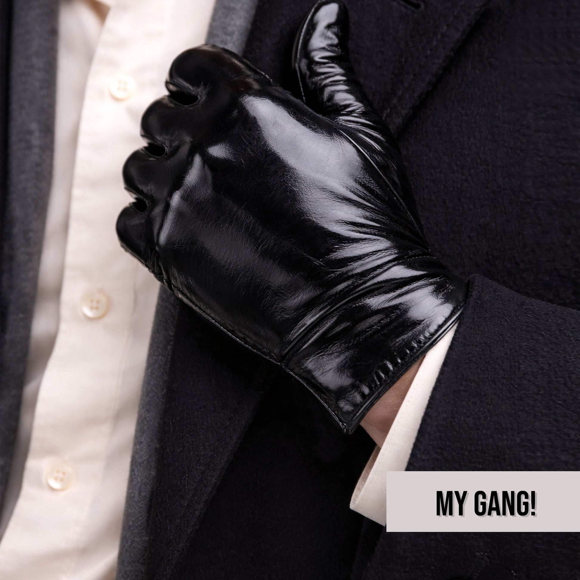 MY GANG! - Men's Patent Leather Short Gloves - genuine patient leather gloves
