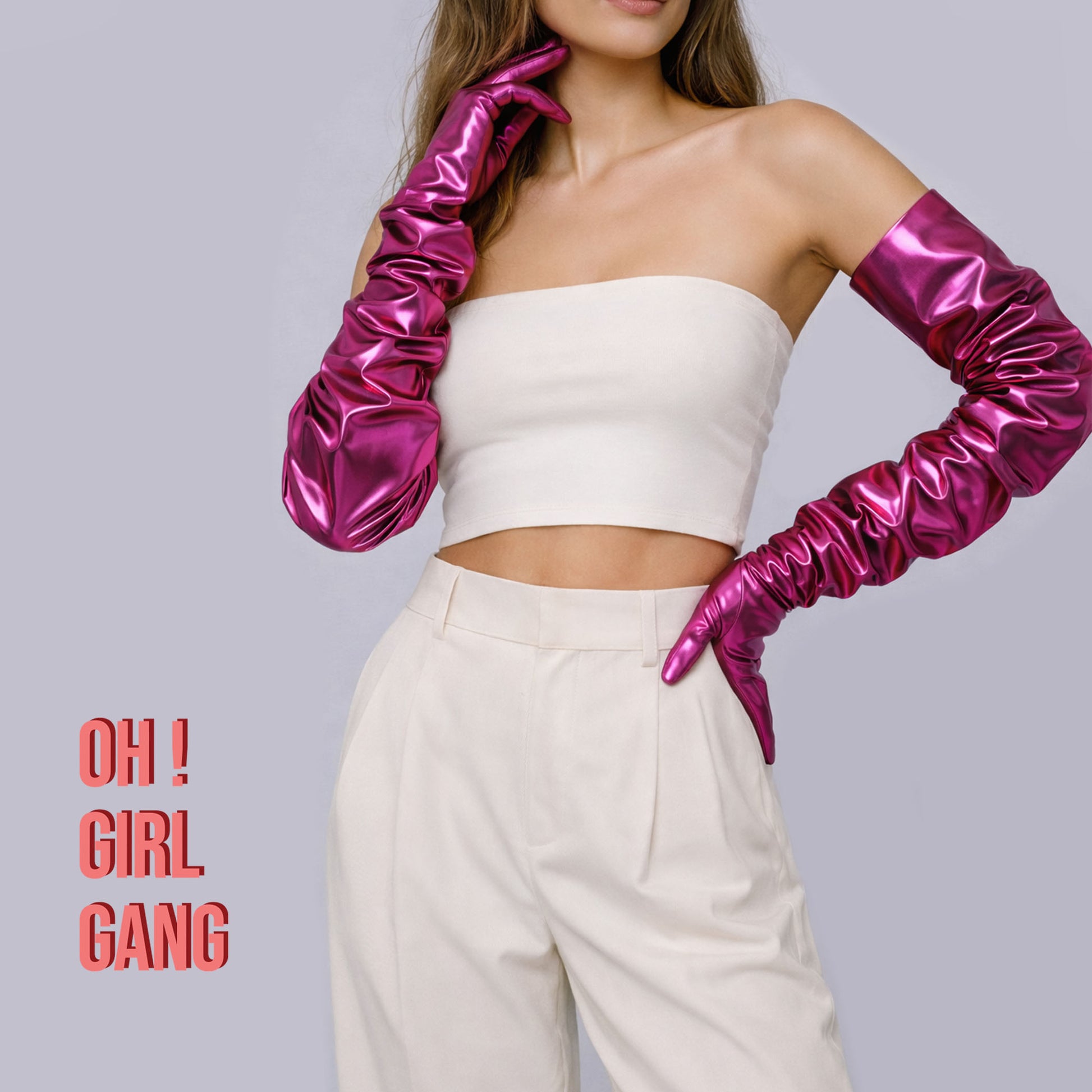Bold Rose Pink Metallic Glitz gloves in all lengths