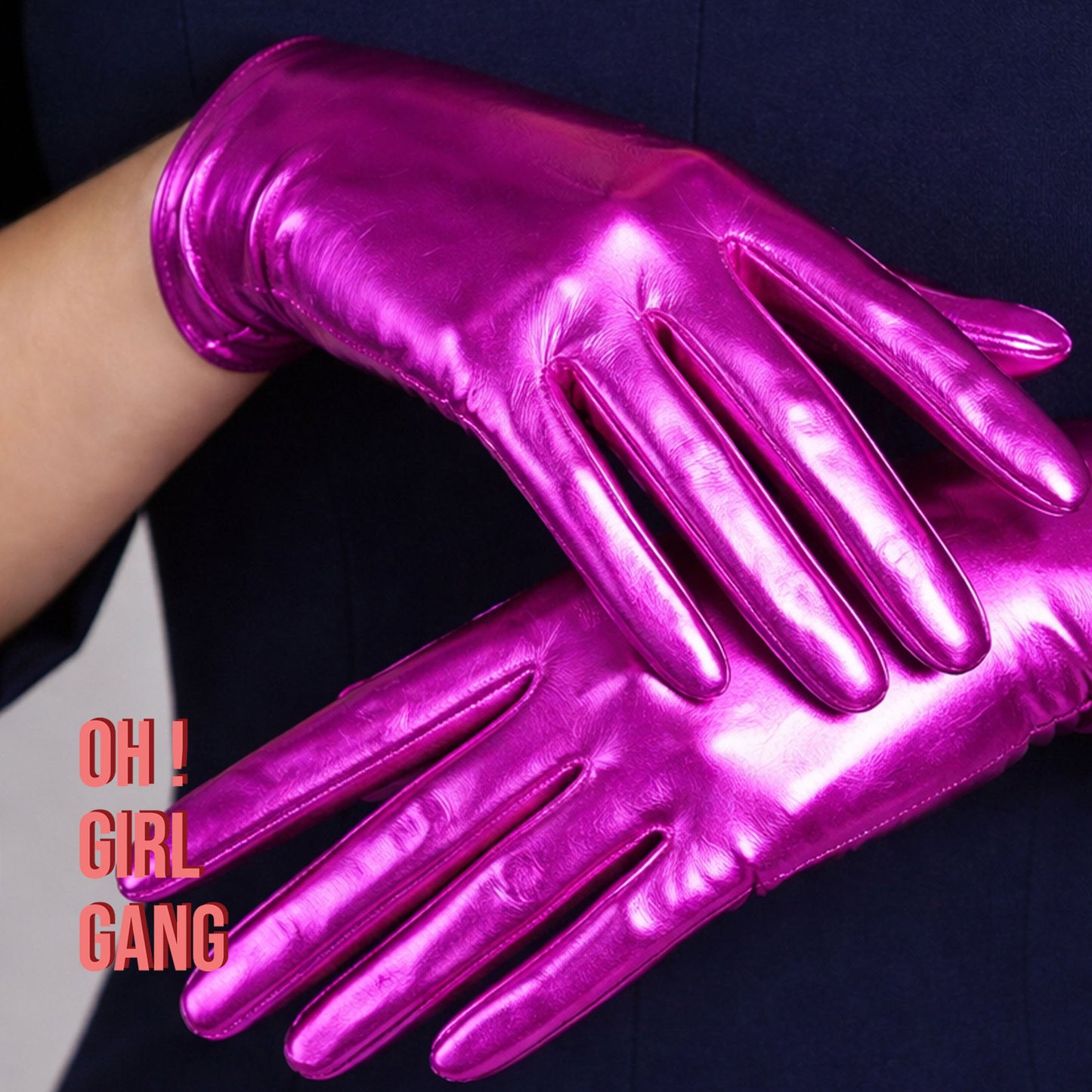 Bold Rose Pink Metallic Glitz gloves in all lengths