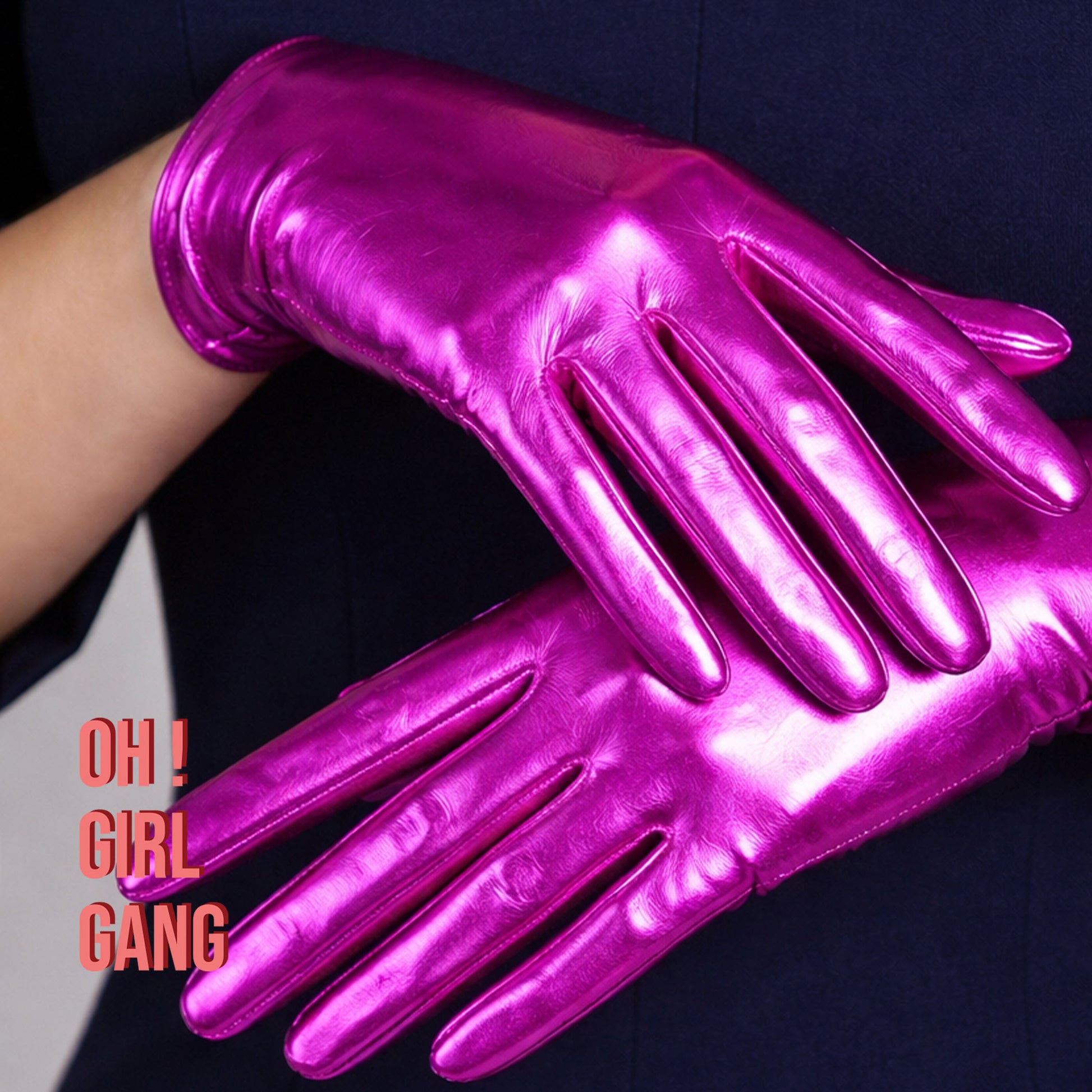 Bold Rose Pink Metallic Glitz gloves in all lengths