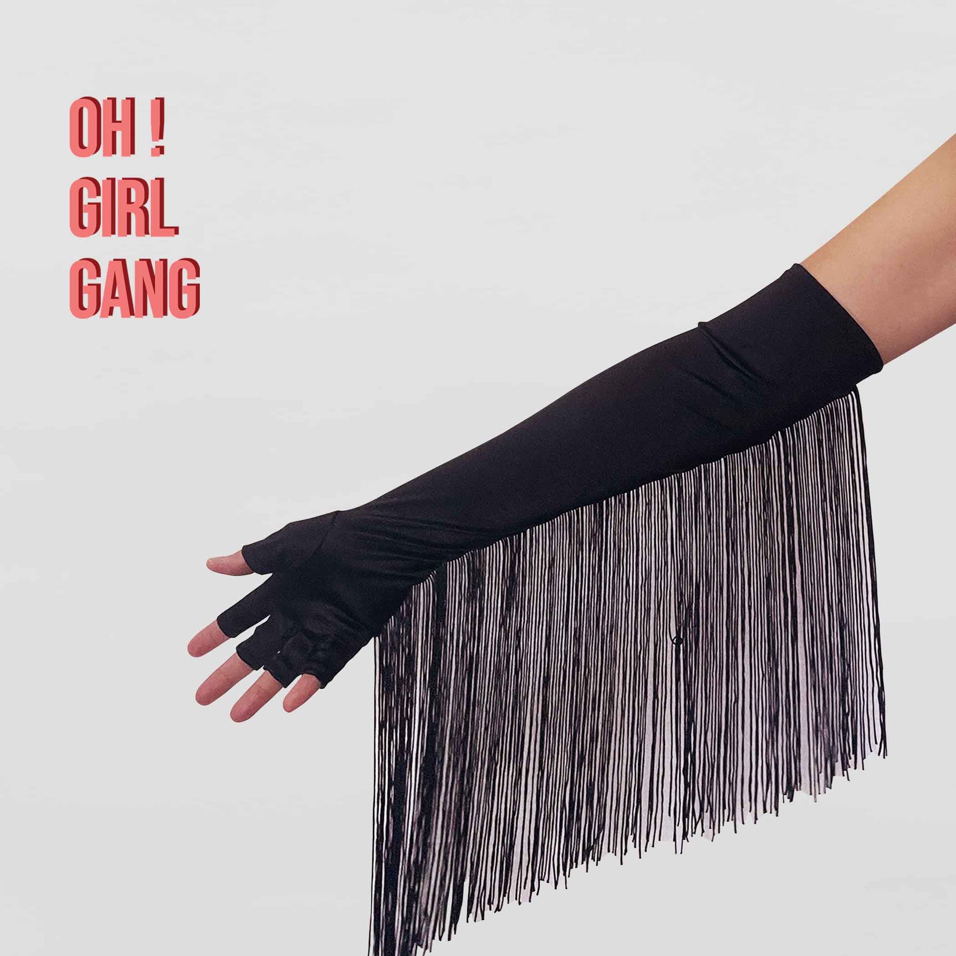 Fringe Tassels Half-Finger Opera Gloves, Satin Gloves in Black, White | Costume, Stage, Party Wear, Concert Festival, Drag Performer Gloves