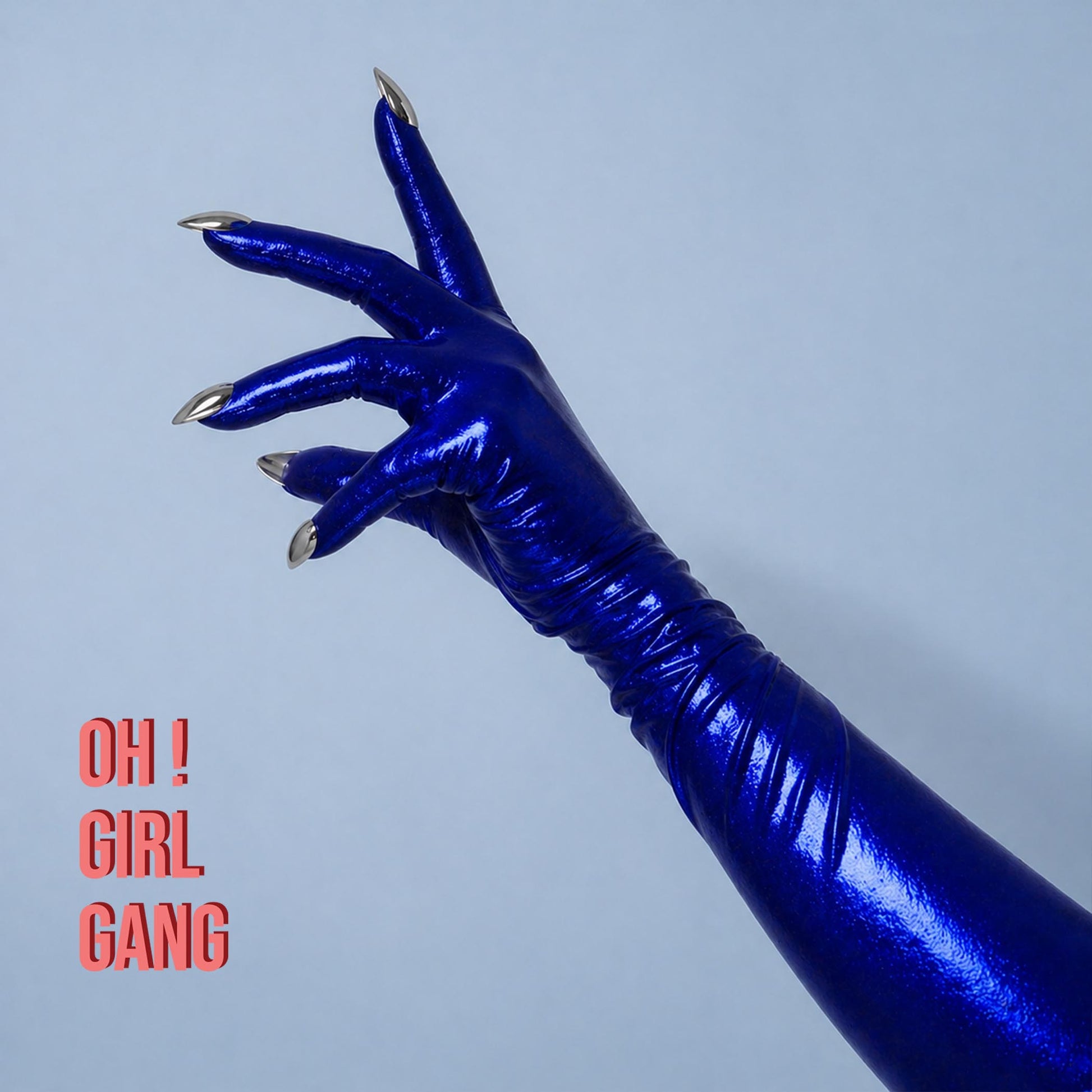 Metallic Blue Spandex Long Opera Gloves with Silver Nails- the Little Devil Gloves