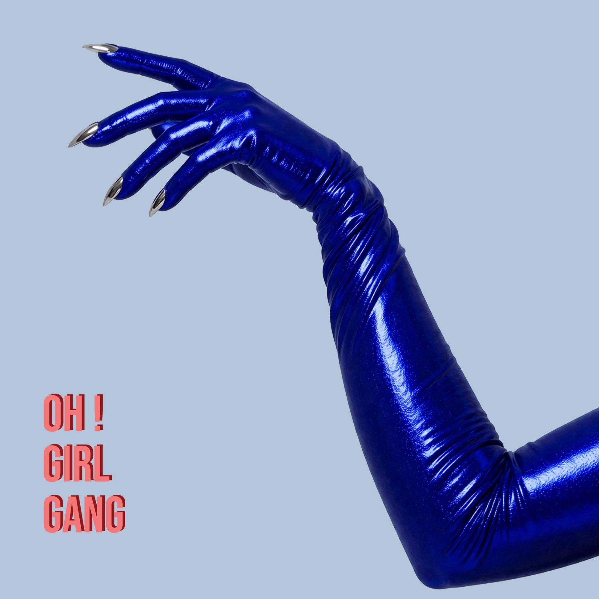 Metallic Blue Spandex Long Opera Gloves with Silver Nails- the Little Devil Gloves