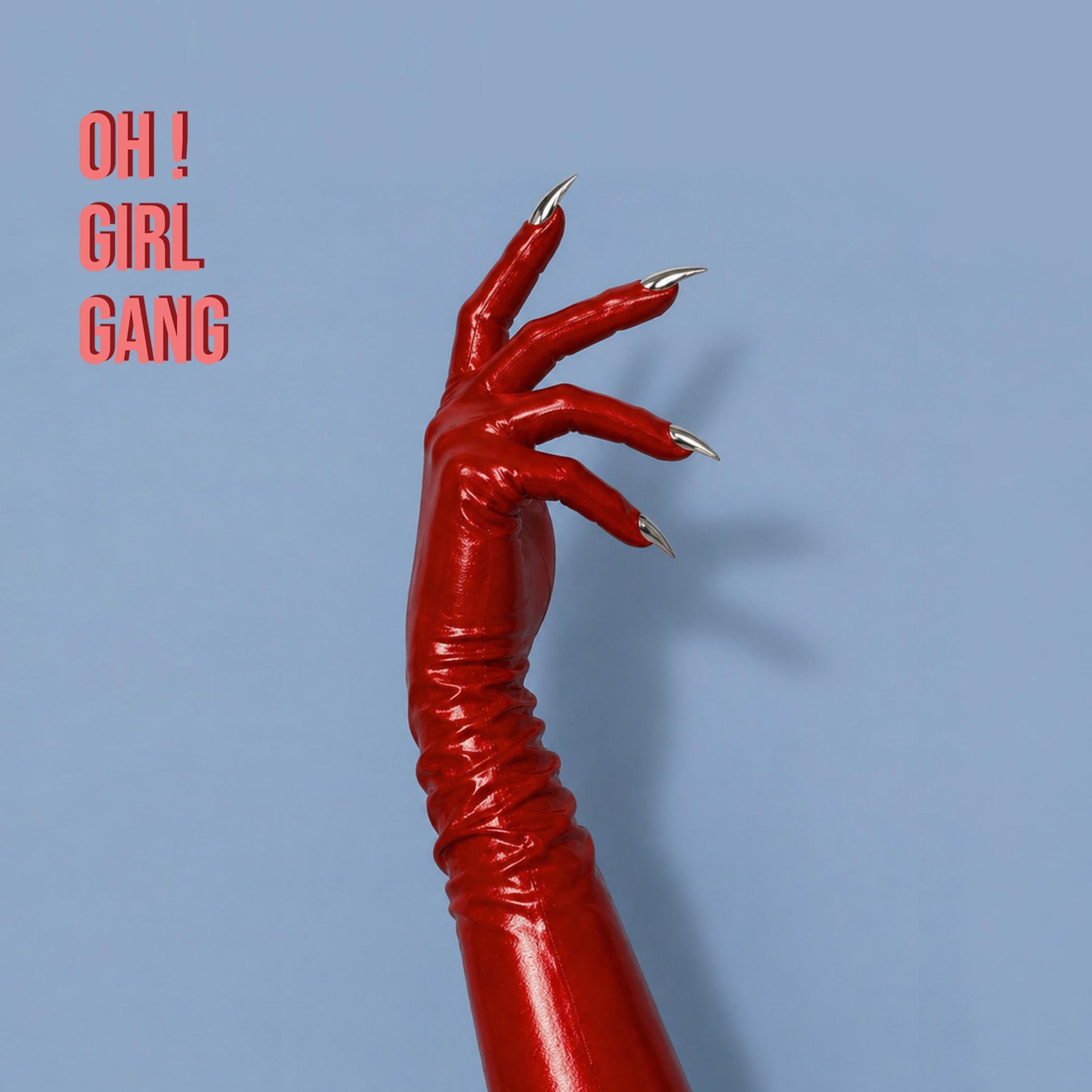 Metallic Red Spandex Long Opera Gloves with Silver Nails- the Little Devil Gloves