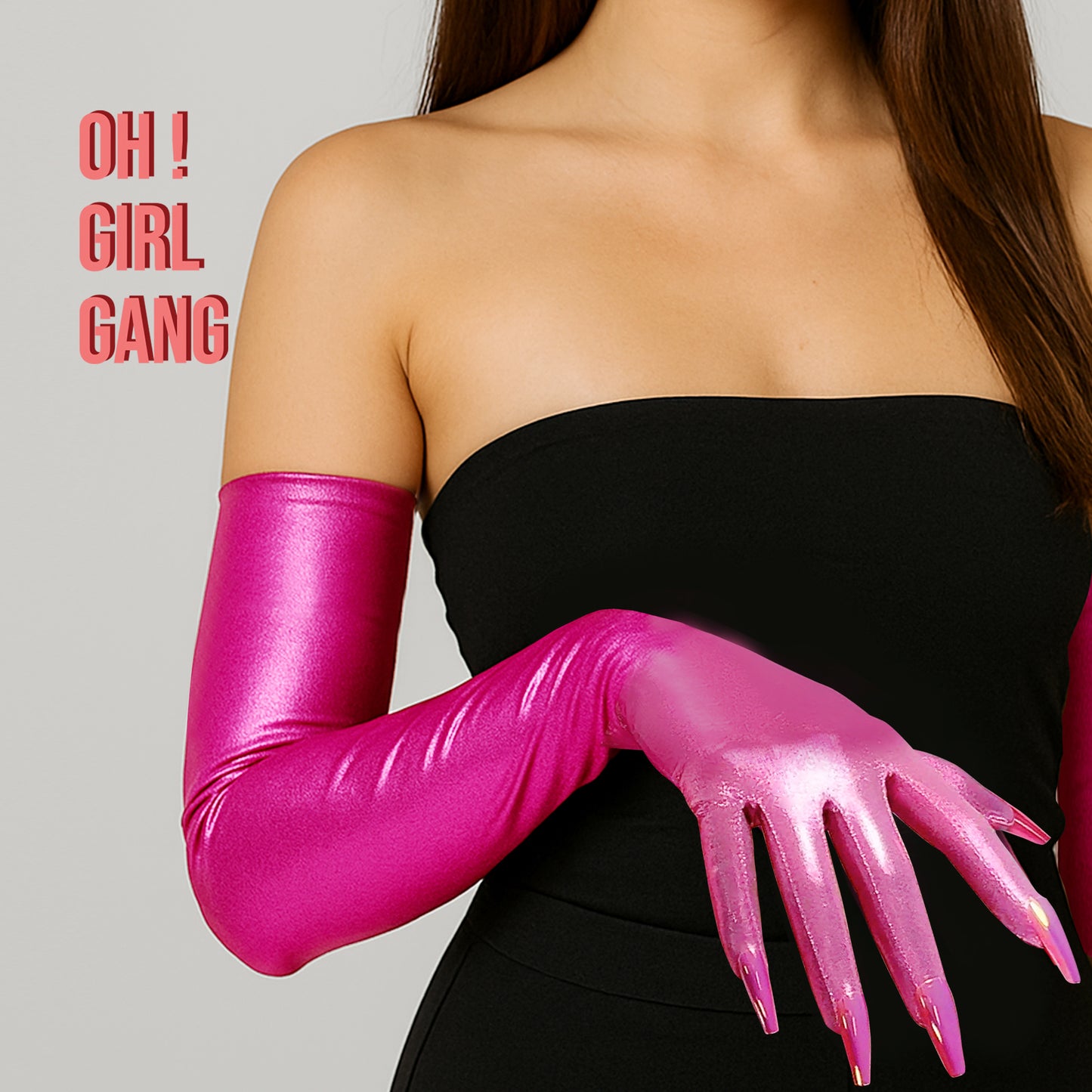 Pink Nails Spandex Opera Gloves