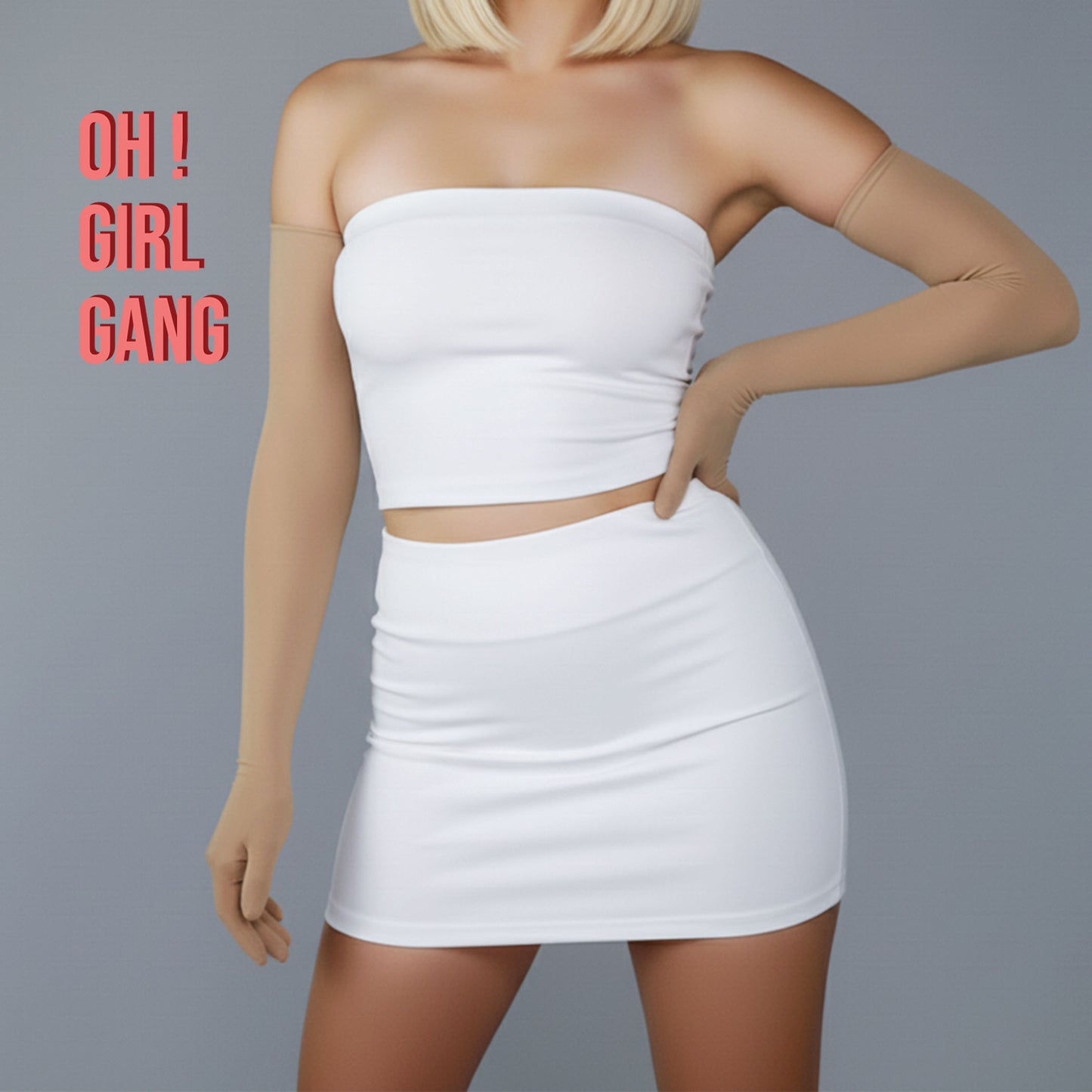 Nude color Seamless Long Mesh Tulle Gloves (70cm)