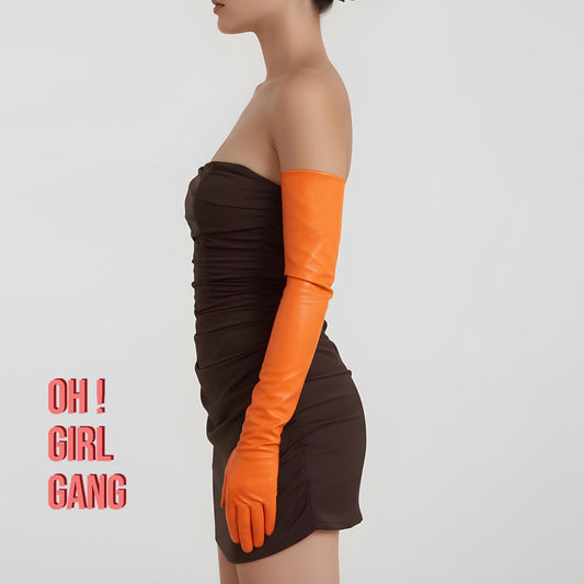 Orange Leather Long Evening & Opera Gloves