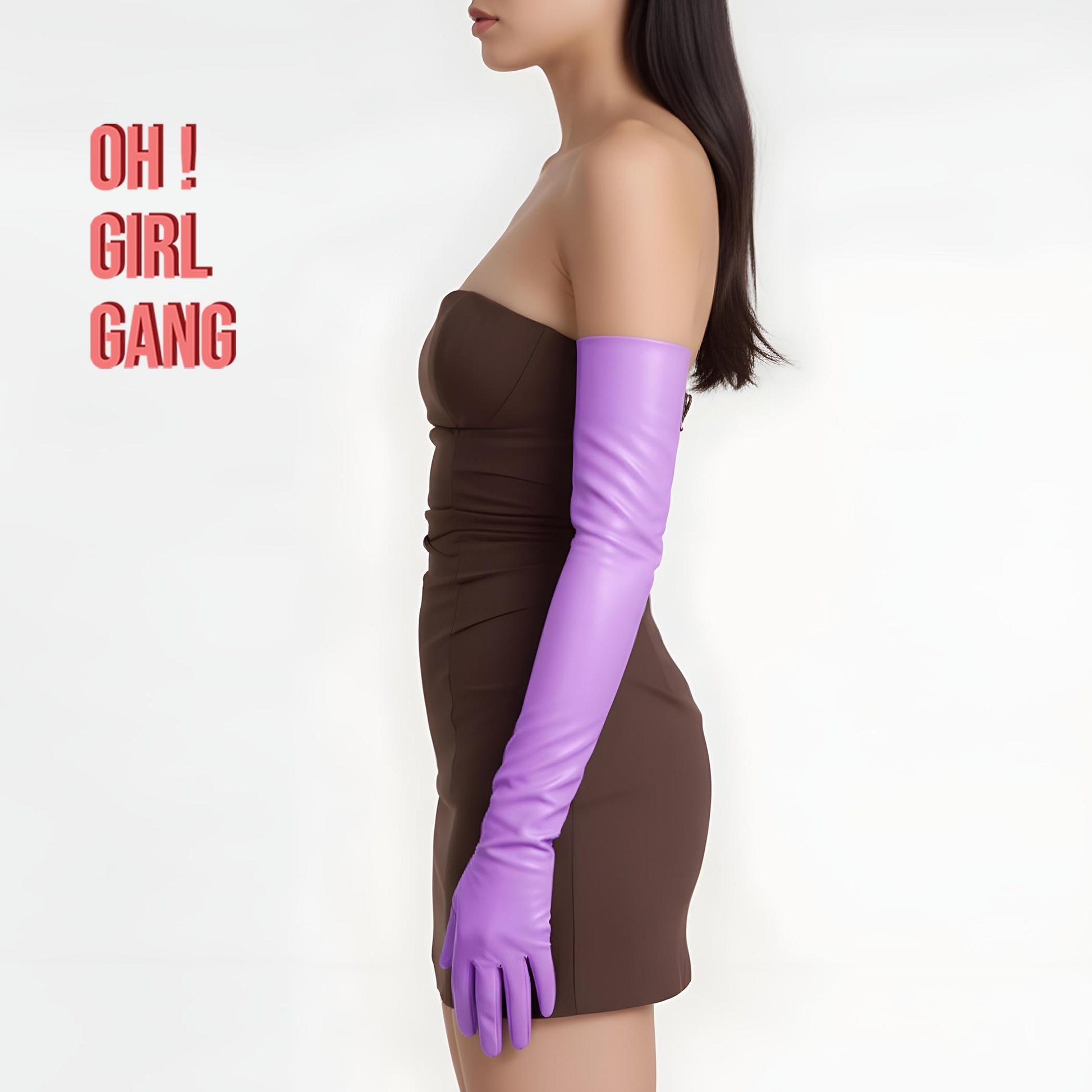 Lilac Mustrard Yellow Leather Long Evening & Opera Gloves