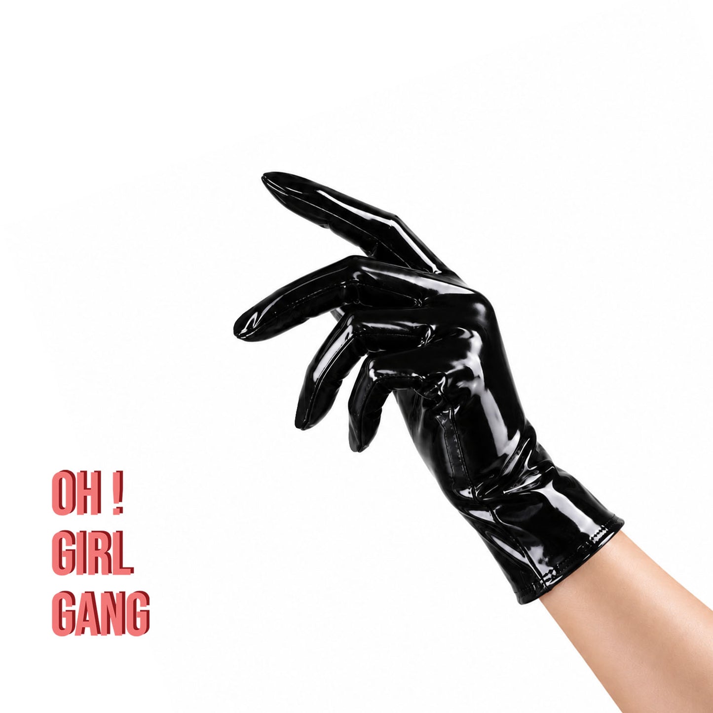 Black Faux Patent Leather Short Gloves 