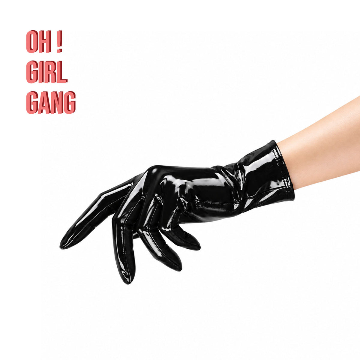 Black Faux Patent Leather Short Gloves 