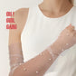 Elegant Pearl Bridal Fingerless Gloves in White (52cm)