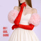 Peach Tulle Puffed Detachable Sleeves with Red Satin Opera Gloves