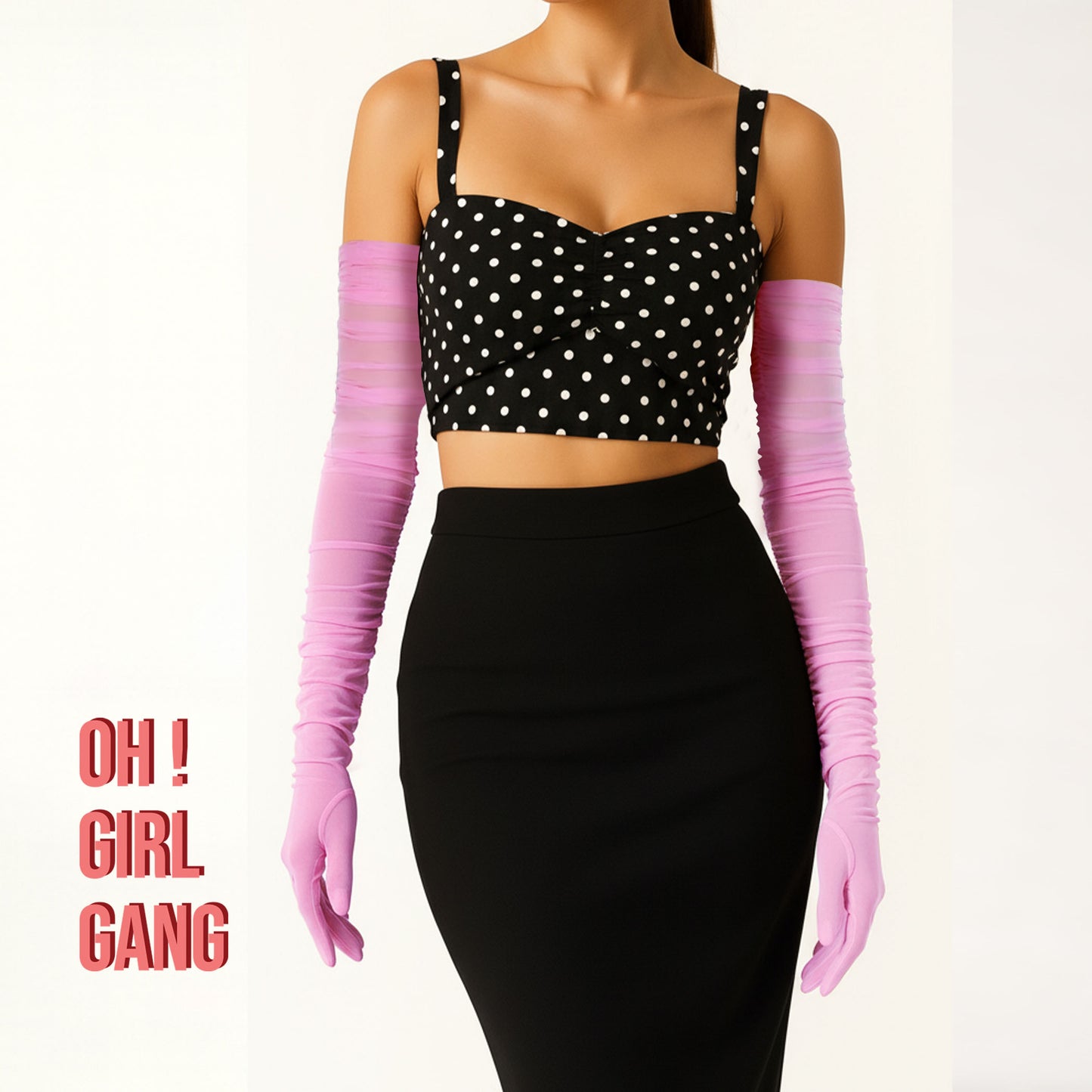 Pink Tulle Opera gloves in 7 colors: Touch-Screen Bridal Gloves (70 cm)