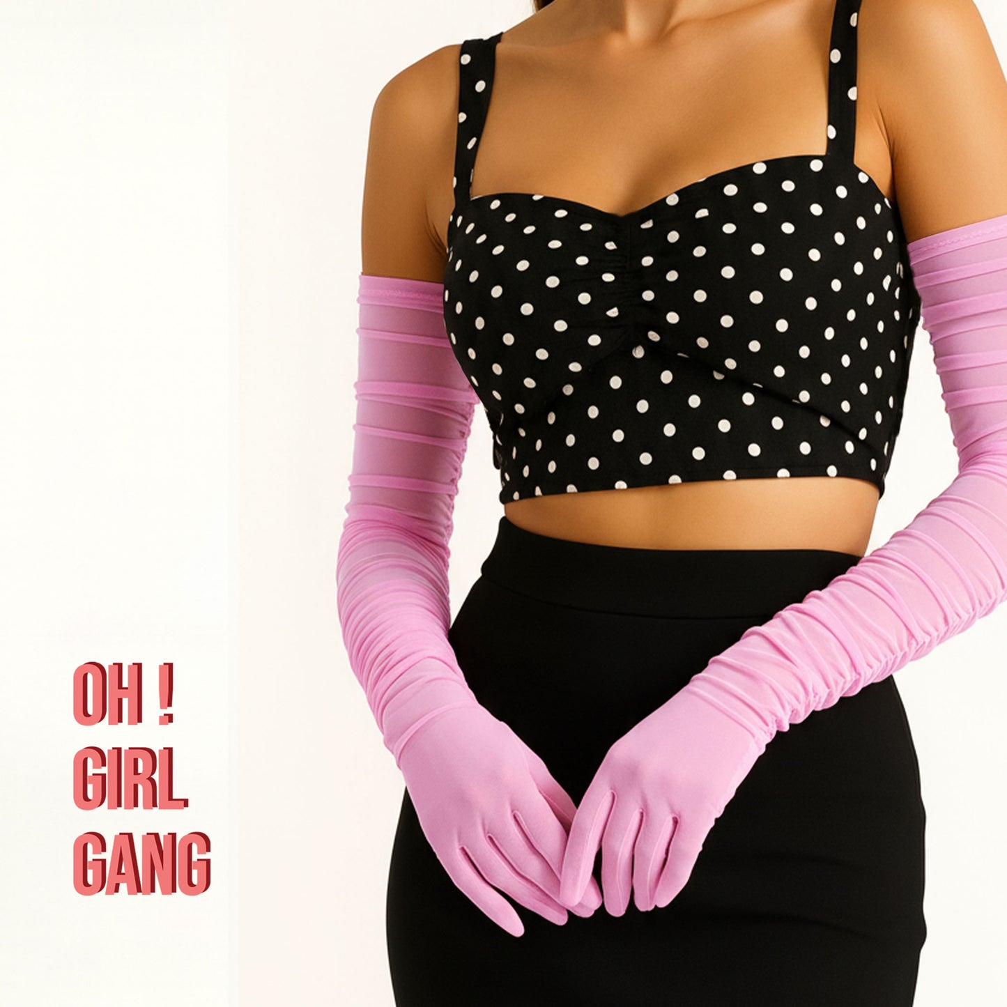 Pink Tulle Opera gloves in 7 colors: Touch-Screen Bridal Gloves (70 cm)
