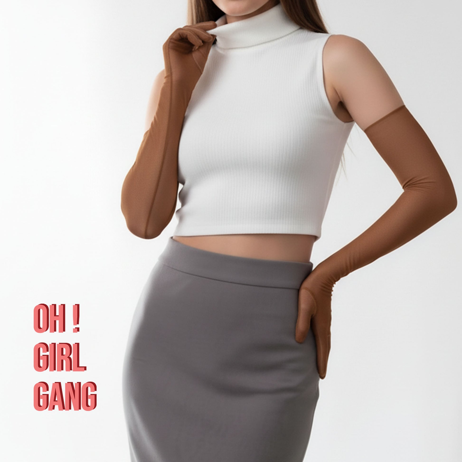 Stretchy Elastic Tulle Opera gloves: Brown