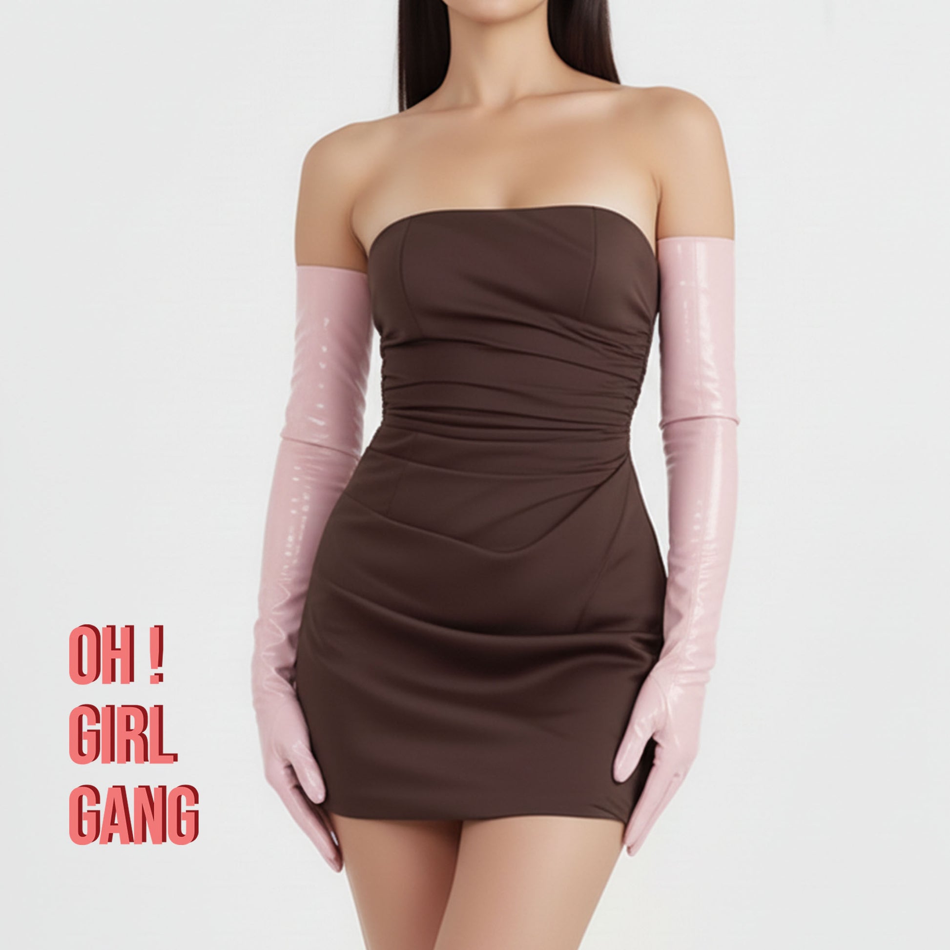 Light Pink Opera Patent PU leather Gloves (70cm, 60cm)