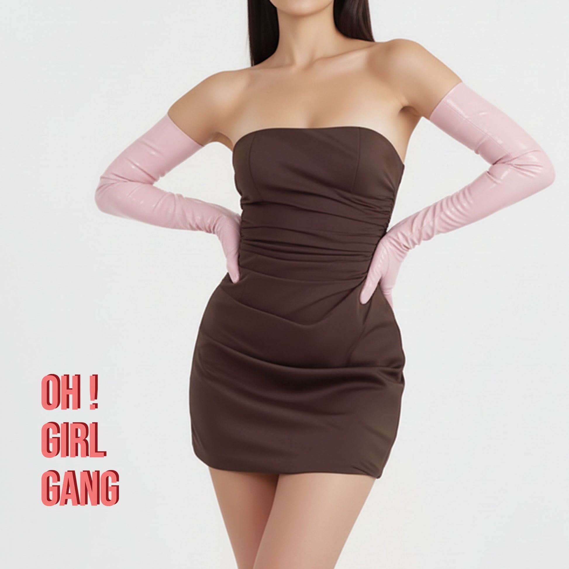 Light Pink Opera Patent PU leather Gloves (70cm, 60cm)