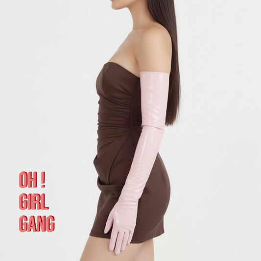 Light Pink Opera Patent PU leather Gloves (70cm, 60cm)