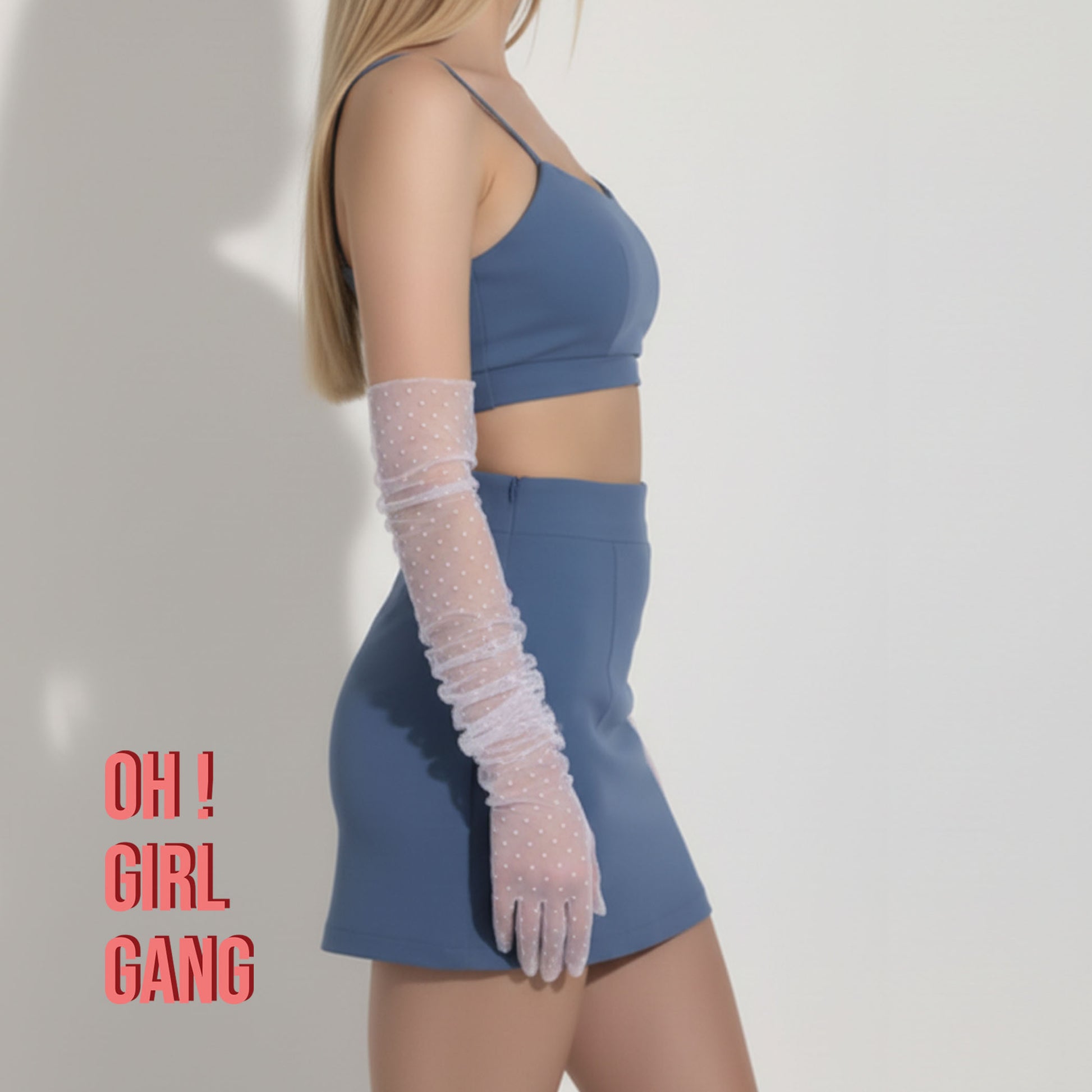 Polka Dot Sheer Tulle Opera Gloves (70cm)