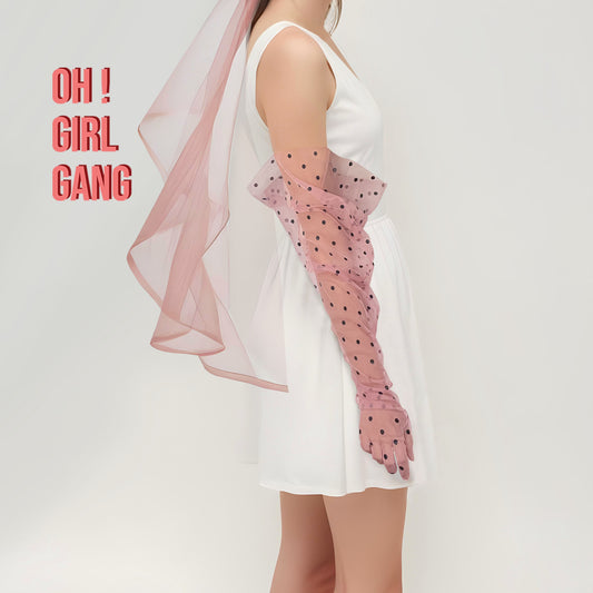 Pink Wedding Tulle Gloves