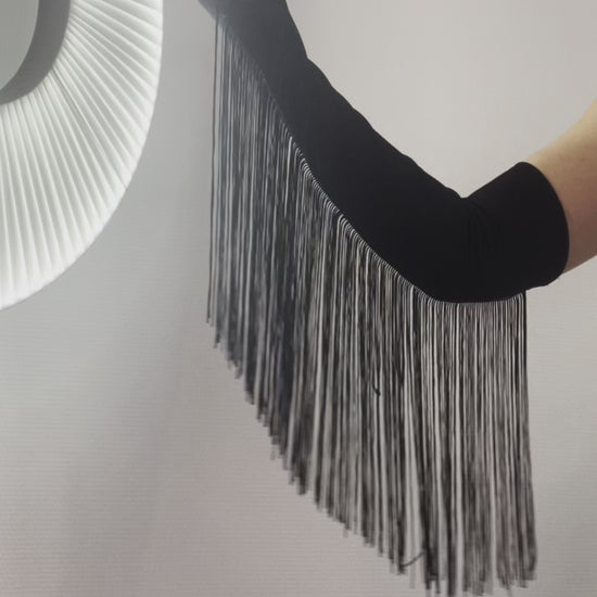 Fringe Tassels Half-Finger Opera Gloves, Satin Gloves in Black, White | Costume, Stage, Party Wear, Concert Festival, Drag Performer Gloves