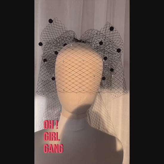 Black Mesh Big Bow Birdcage Veil