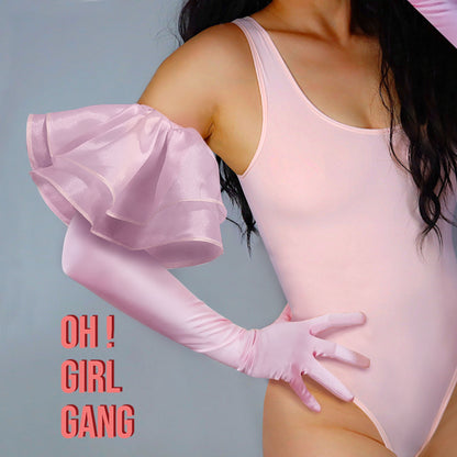Light Pink Ruffle Satin Opera Gloves ( Magenta Pink, Red, Black, White )