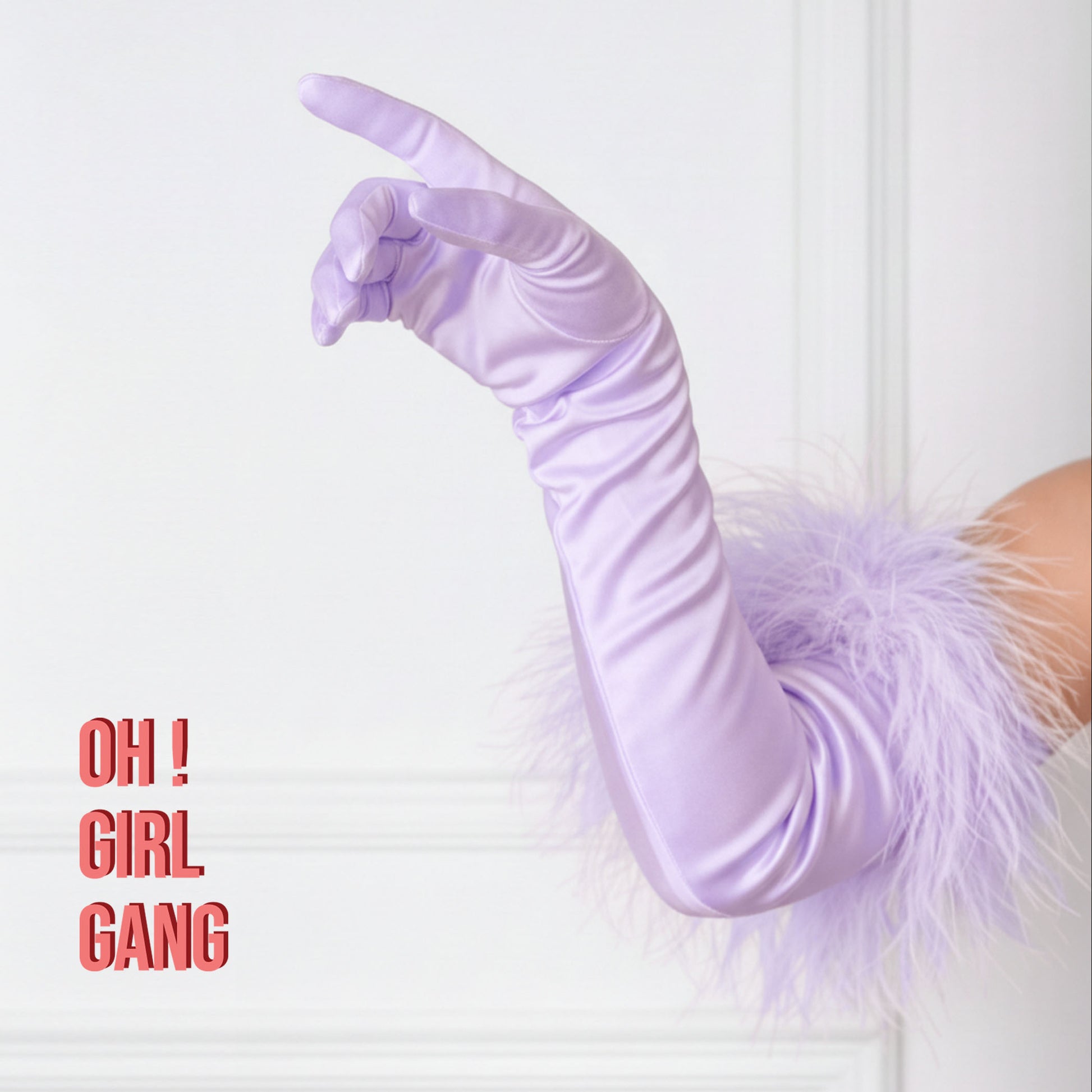 Light Purple Satin Opera Gloves with Ostrich Feather