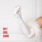 White Satin Opera Gloves with Ostrich Feather