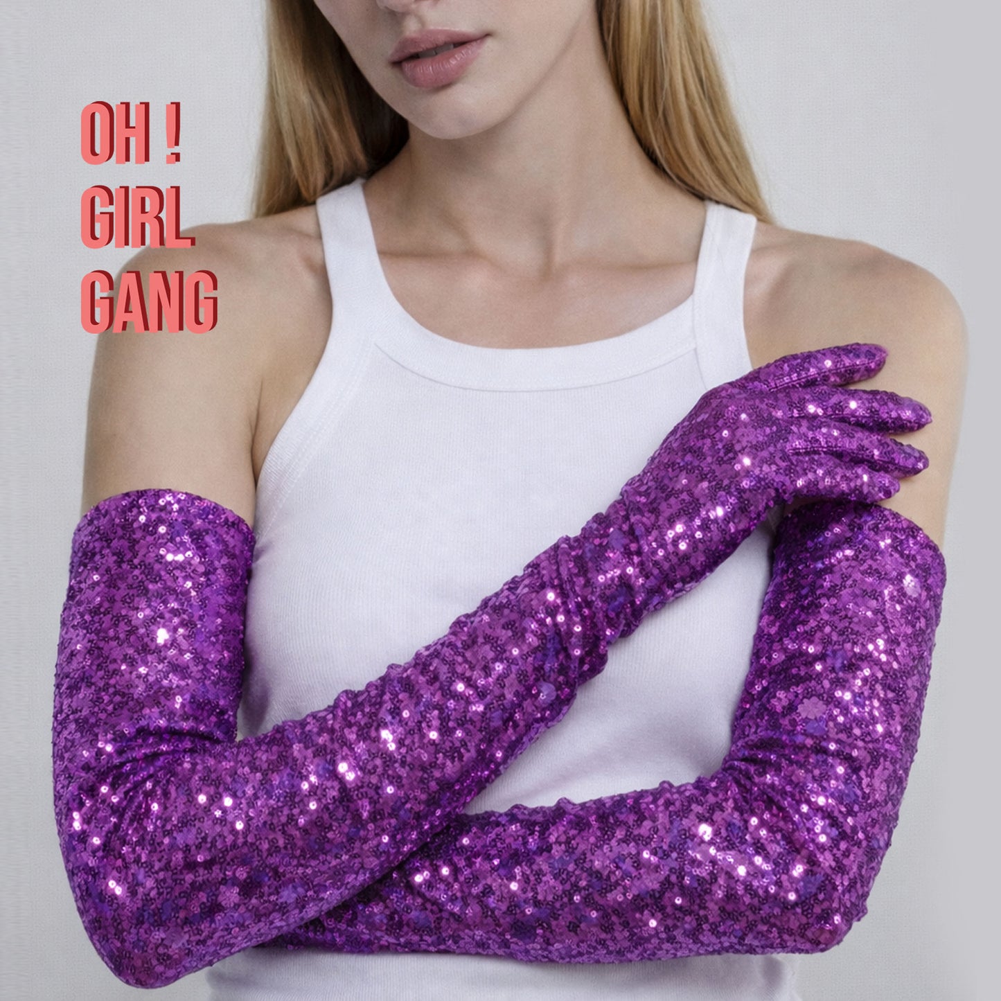 purple Shiny Sequin Opera Gloves (70cm)