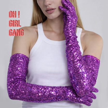 Purple Shiny Sequin Opera Gloves (70cm)