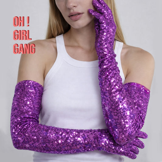 Purple Shiny Sequin Opera Gloves (70cm)