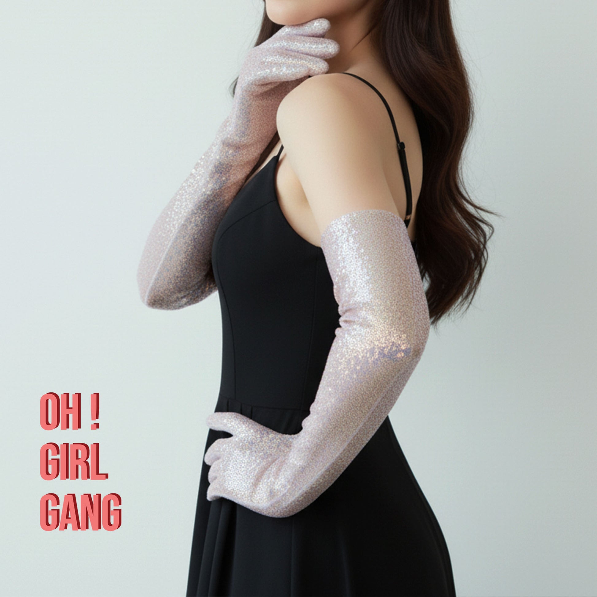 Light Pink Party Confetti Sequin Opera gloves (70cm)